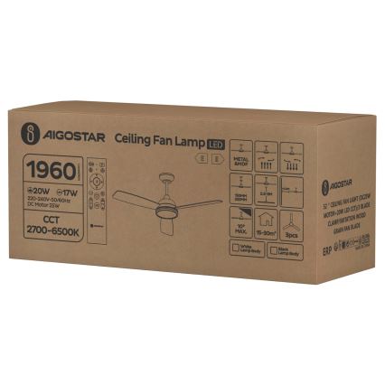 Aigostar - LED dimbare plafondventilator LED/20W/230V 2700-6500K 132cm wit/beige + afstandsbediening