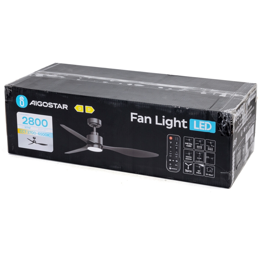 Aigostar - LED dimbare plafondventilator LED/20W/230V 2700-6500K 132cm zwart + afstandsbediening