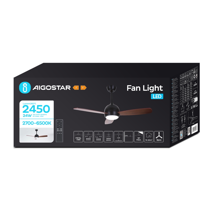 Aigostar - LED dimbare plafondventilator LED/24W/230V 2700-6500K 106,6 cm + afstandsbediening