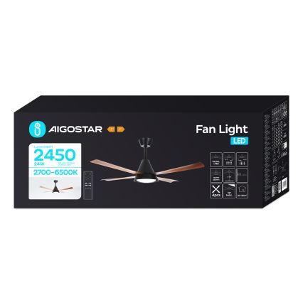 Aigostar - LED dimbare plafondventilator LED/24W/230V 2700-6500K 132cm + afstandsbediening