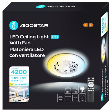 Aigostar - LED dimbare plafondventilator LED/40W/230V 2700-6500K diameter 49 cm + afstandsbediening wit
