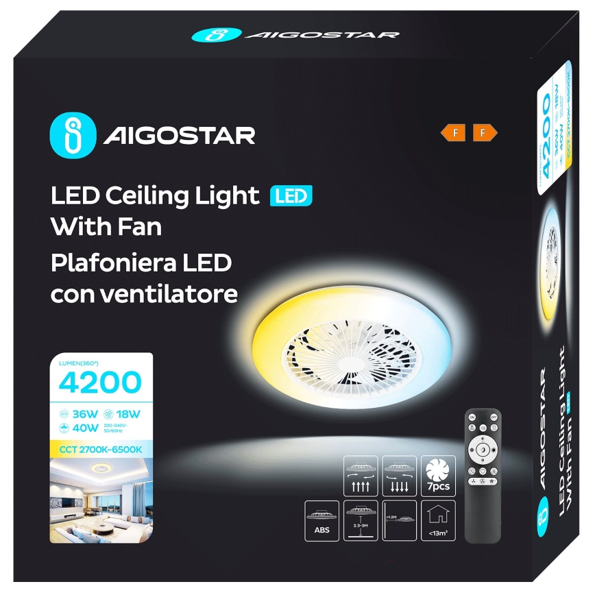 Aigostar - LED dimbare plafondventilator LED/40W/230V 2700-6500K diameter 49 cm + afstandsbediening wit
