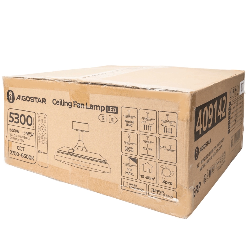 Aigostar - LED dimbare plafondventilator LED/50W/230V 2700-6500K 106cm zwart + afstandsbediening