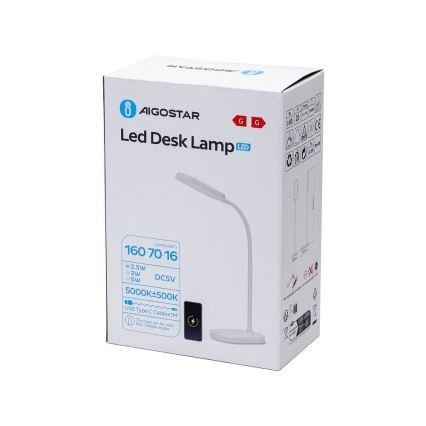 Aigostar - LED dimbare tafel lamp met draadloos opladen LED/2,5W/5V wit