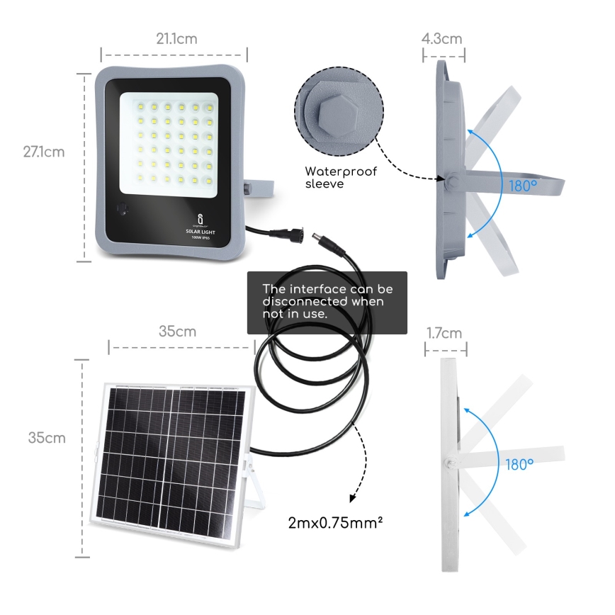 Aigostar - LED Dimbare zonne-schijnwerper LED/100W/3,2V IP65 10000 mAh + AB