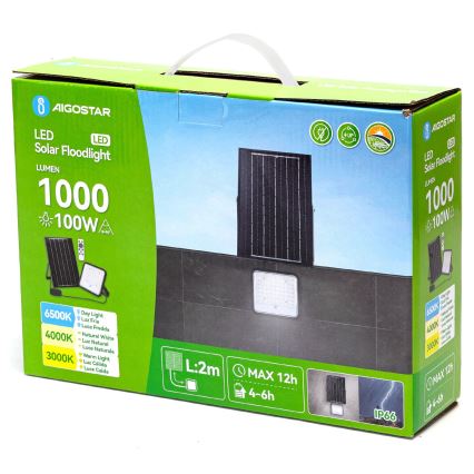 Aigostar - LED Dimbare zonne-schijnwerper LED/100W/3,4V 3000/4000/6500K IP66 + afstandsbediening