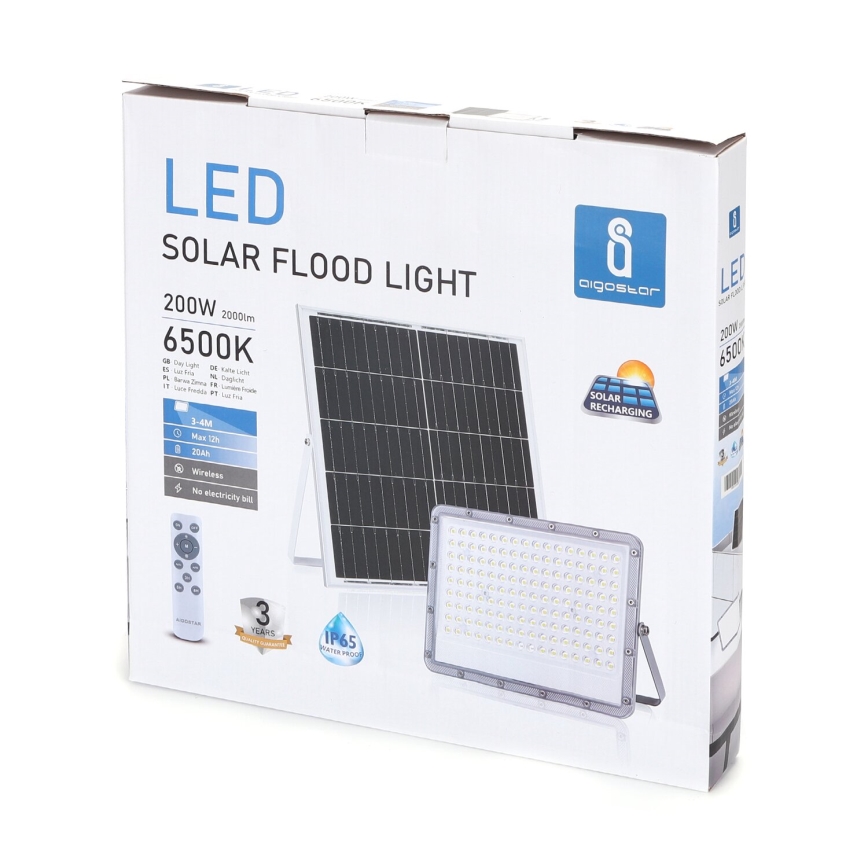 Aigostar - LED Dimbare zonne-schijnwerper LED/200W/3,2V IP65 20000 mAh + afstandsbediening