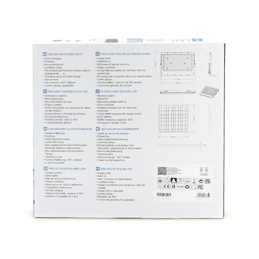 Aigostar - LED Dimbare zonne-schijnwerper LED/200W/3,2V IP65 20000 mAh + afstandsbediening
