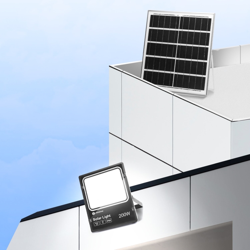 Aigostar - LED Dimbare zonne-schijnwerper LED/200W/3,2V IP66 + afstandsbediening