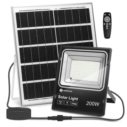 Aigostar - LED Dimbare zonne-schijnwerper LED/200W/3,2V IP66 + afstandsbediening