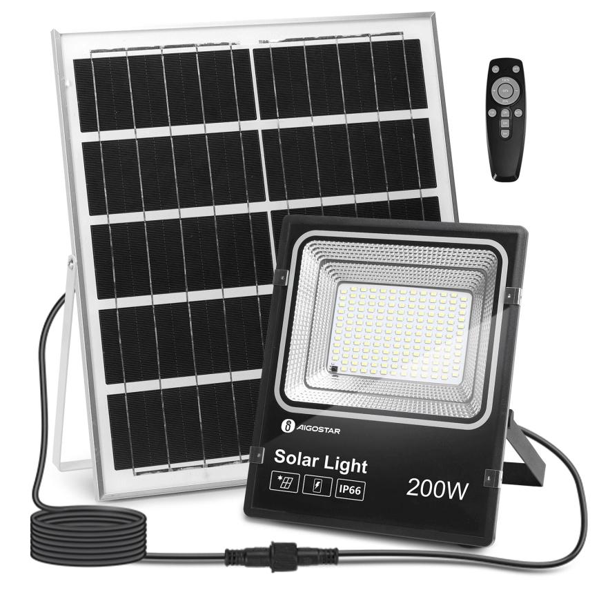 Aigostar - LED Dimbare zonne-schijnwerper LED/200W/3,2V IP66 + afstandsbediening