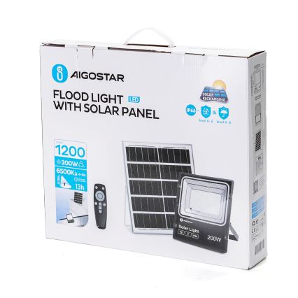 Aigostar - LED Dimbare zonne-schijnwerper LED/200W/3,2V IP66 + afstandsbediening