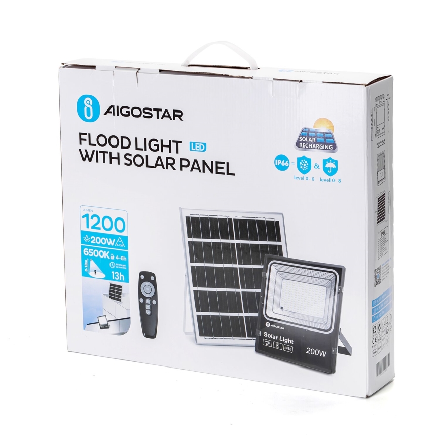 Aigostar - LED Dimbare zonne-schijnwerper LED/200W/3,2V IP66 + afstandsbediening
