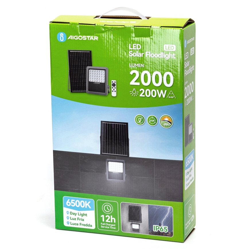 Aigostar - LED Dimbare zonne-schijnwerper LED/200W/3,4V IP65 + afstandsbediening