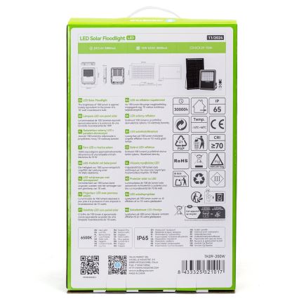 Aigostar - LED Dimbare zonne-schijnwerper LED/200W/3,4V IP65 + afstandsbediening