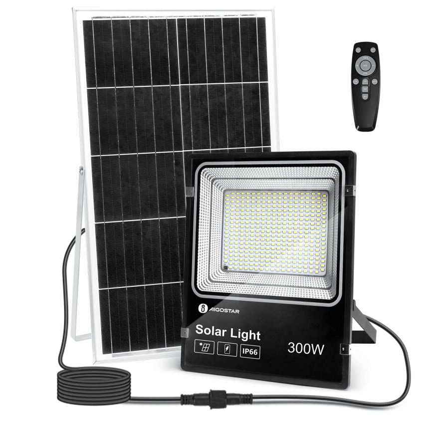 Aigostar - LED Dimbare zonne-schijnwerper LED/300W/3,2V IP66 + afstandsbediening