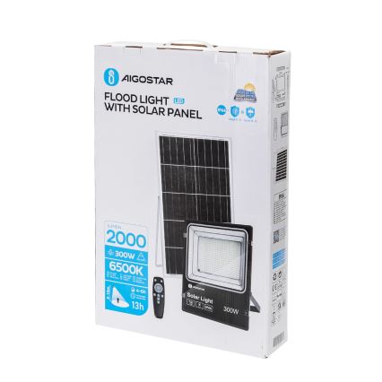 Aigostar - LED Dimbare zonne-schijnwerper LED/300W/3,2V IP66 + afstandsbediening