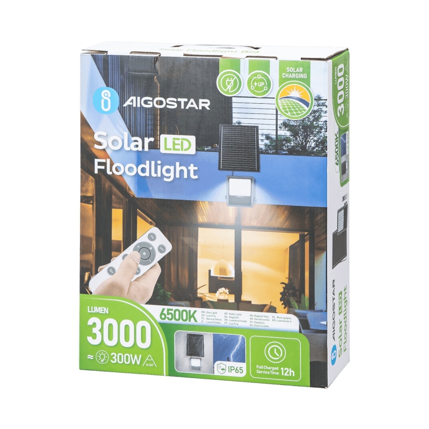 Aigostar - LED Dimbare zonne-schijnwerper LED/300W/3,4V IP65 + afstandsbediening