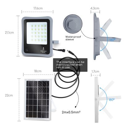 Aigostar - LED Dimbare zonne-schijnwerper LED/30W/3,2V 20000 mAh IP67 + AB