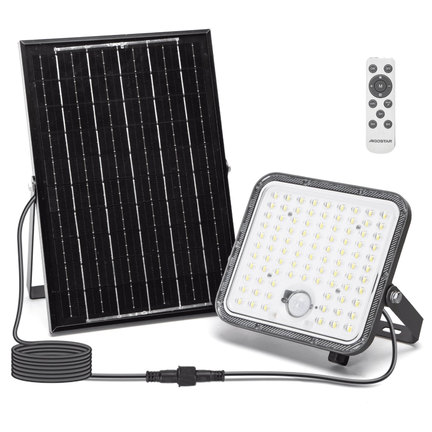 Aigostar - LED Dimbare zonne-schijnwerper met sensor LED/120W/3,4V 6500K IP66 8000 mAh + afstandsbediening