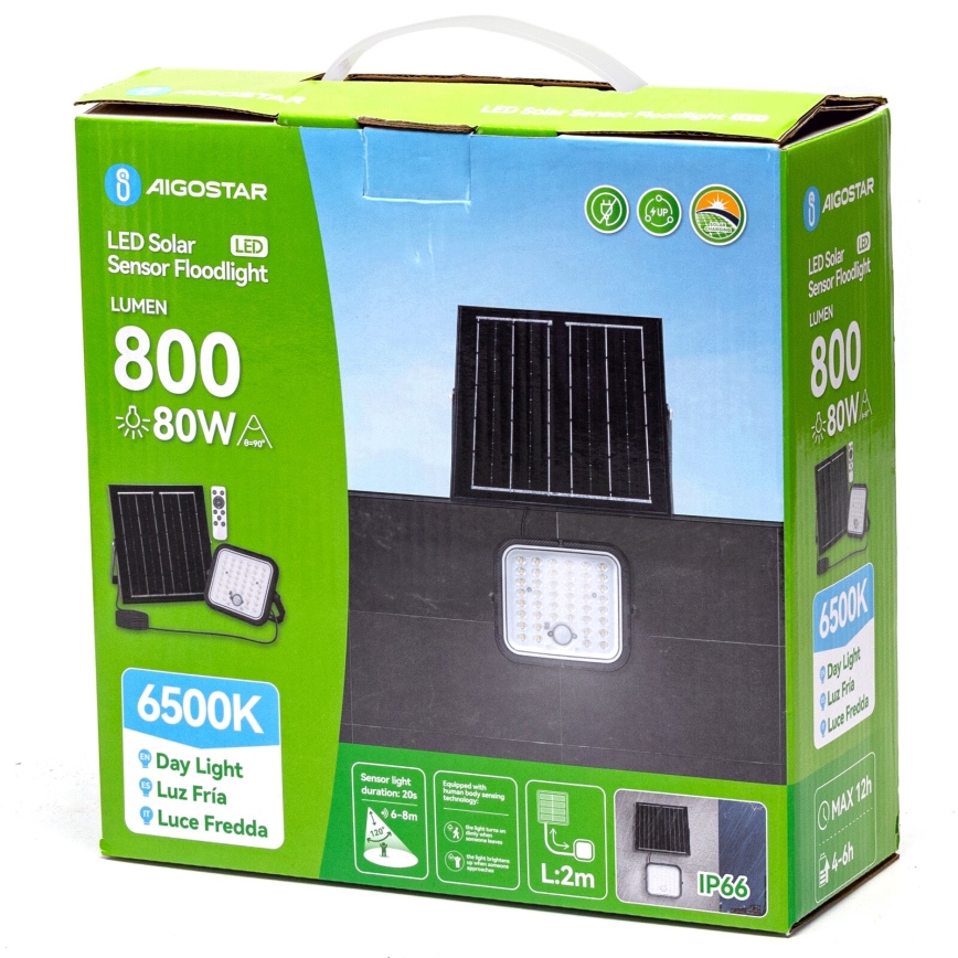 Aigostar - LED Dimbare zonne-schijnwerper met sensor LED/80W/3,4V 6500K IP66 4000 mAh + afstandsbediening