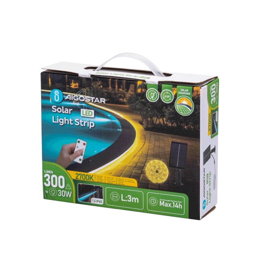 Aigostar - LED Dimbare zonnestrip LED/1,6W/3,2V 3 m 2700K IP65 1800 mAh + afstandsbediening