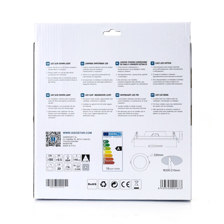 Aigostar - LED Hang plafondverlichting ULTRATHIN LED/18W/230V 4000K wit