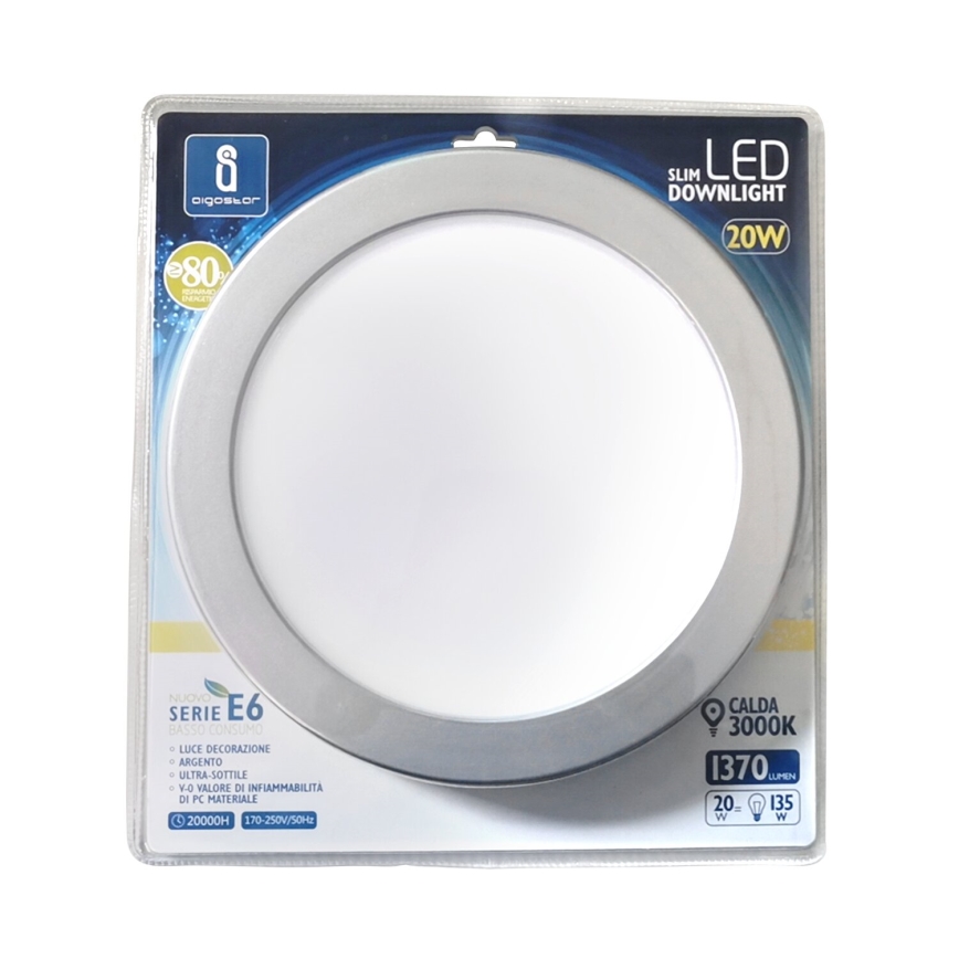 Aigostar - LED Hang plafondverlichting ULTRATHIN LED/20W/230V 3000K mat chroom