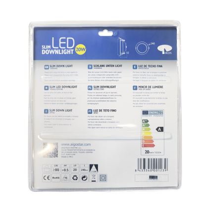 Aigostar - LED Hang plafondverlichting ULTRATHIN LED/20W/230V 3000K mat chroom