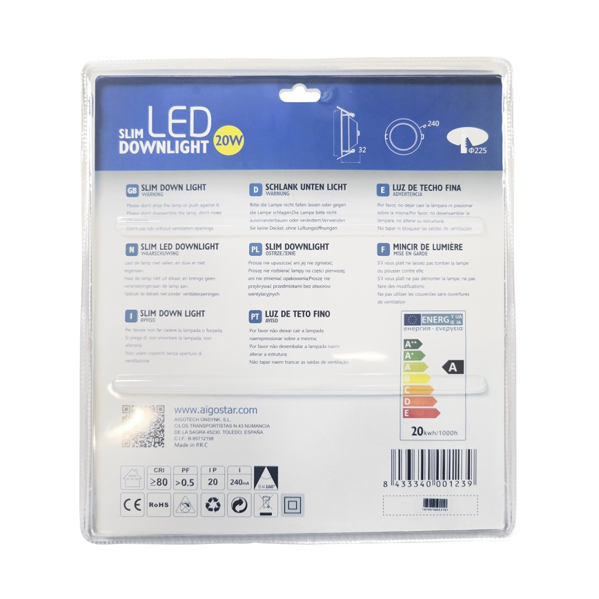 Aigostar - LED Hang plafondverlichting ULTRATHIN LED/20W/230V 3000K mat chroom