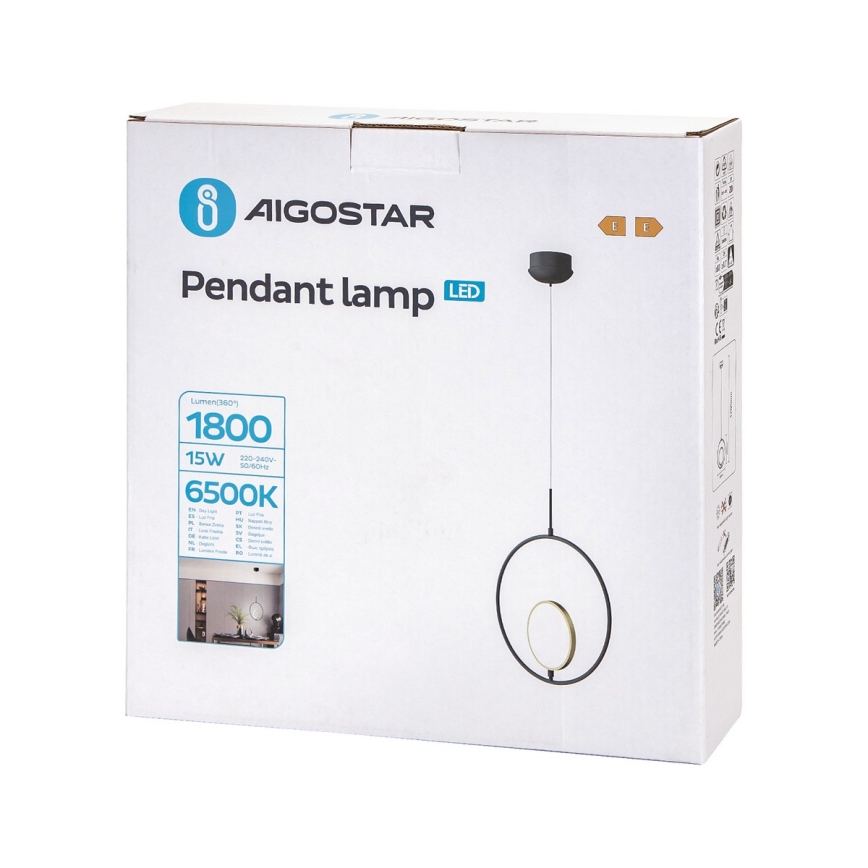 Aigostar - LED Hanglamp aan een koord LED/15W/230V 2700K zwart/goud
