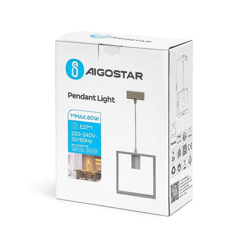 Aigostar - LED houten hanglamp met kabel 1xE27/9W/230V 2200K dennenhout