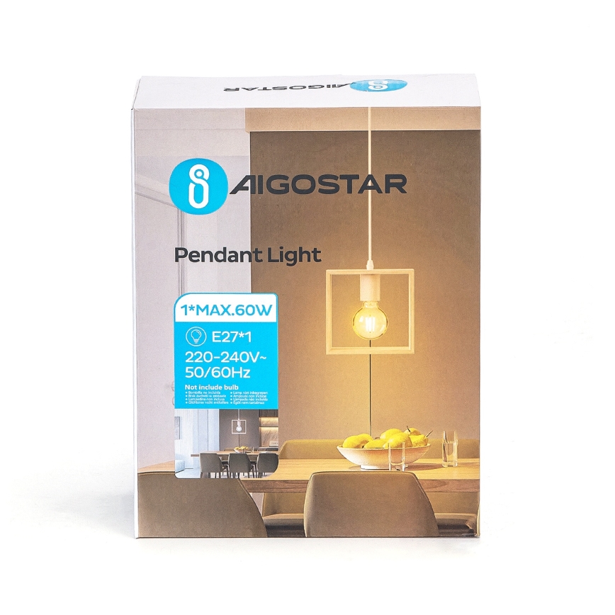 Aigostar - LED houten hanglamp met kabel 1xE27/9W/230V 2200K dennenhout