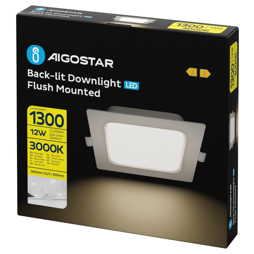 Aigostar - LED inbouwarmatuur/12W/230V 3000K 17,5x17,5 cm wit
