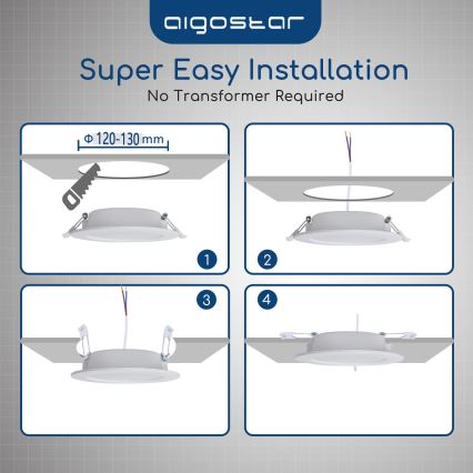Aigostar - LED inbouwspot voor badkamer, 15W, 230V, 4000K, IP44, Ø 14,5 cm, wit