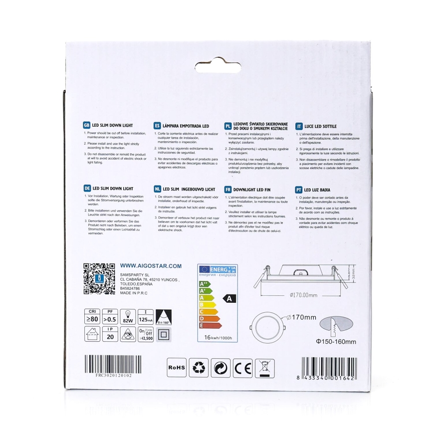 Aigostar - LED-inbouwarmatuur ULTRATHIN LED/16W/230V 4000K wit