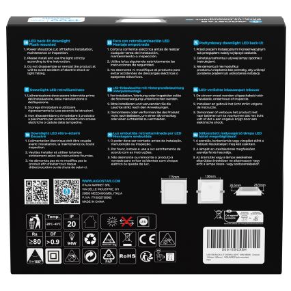 Aigostar - LED inbouwlamp LED/12W/230V 6500K 17,5x17,5 cm wit