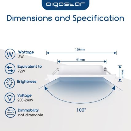 Aigostar - LED-inbouwspot 6W/230V 6500K 12x12 cm wit