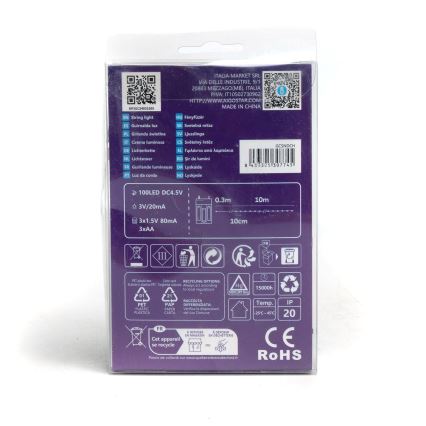 Aigostar - LED Kerst lichtsnoer 100xLED/3xAA 10,3m koud wit