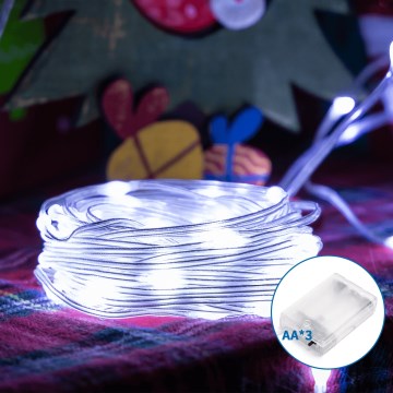 Aigostar - LED Kerst lichtsnoer 100xLED/3xAA 10,3m koud wit