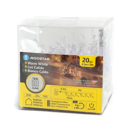 Aigostar - LED Kerst lichtsnoer 20xLED/3xAA 3,3m rendieren