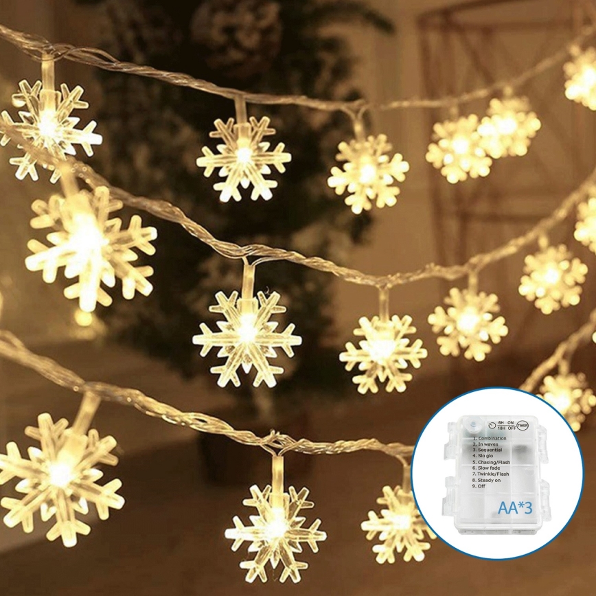 Aigostar - LED Kerst lichtsnoer 20xLED/3xAA 3,3m sneeuwvlokken