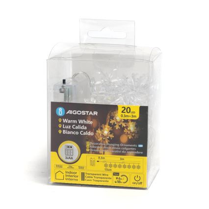 Aigostar - LED Kerst lichtsnoer 20xLED/3xAA 3,3m sneeuwvlokken