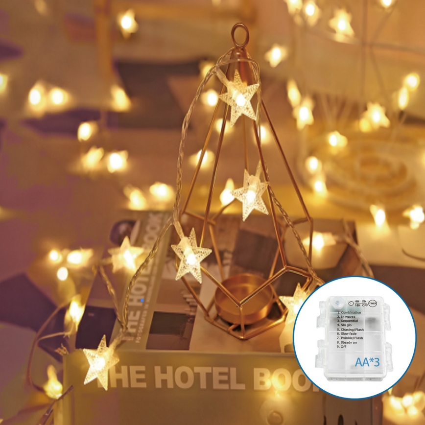 Aigostar - LED Kerst lichtsnoer 20xLED/3xAA 3,3m sterren