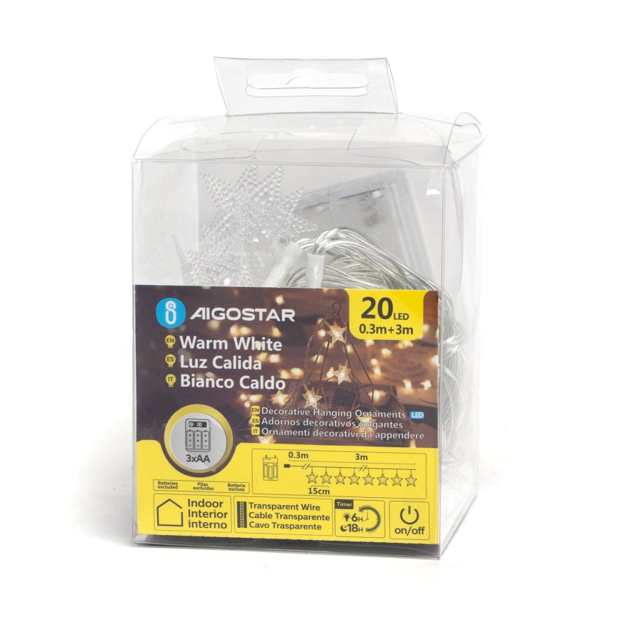 Aigostar - LED Kerst lichtsnoer 20xLED/3xAA 3,3m sterren