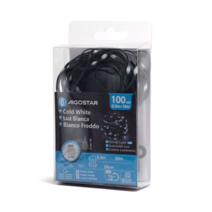 Aigostar - LED Kerst lichtsnoer voor buiten 100xLED/8 Functies 10,3m IP44 koud wit