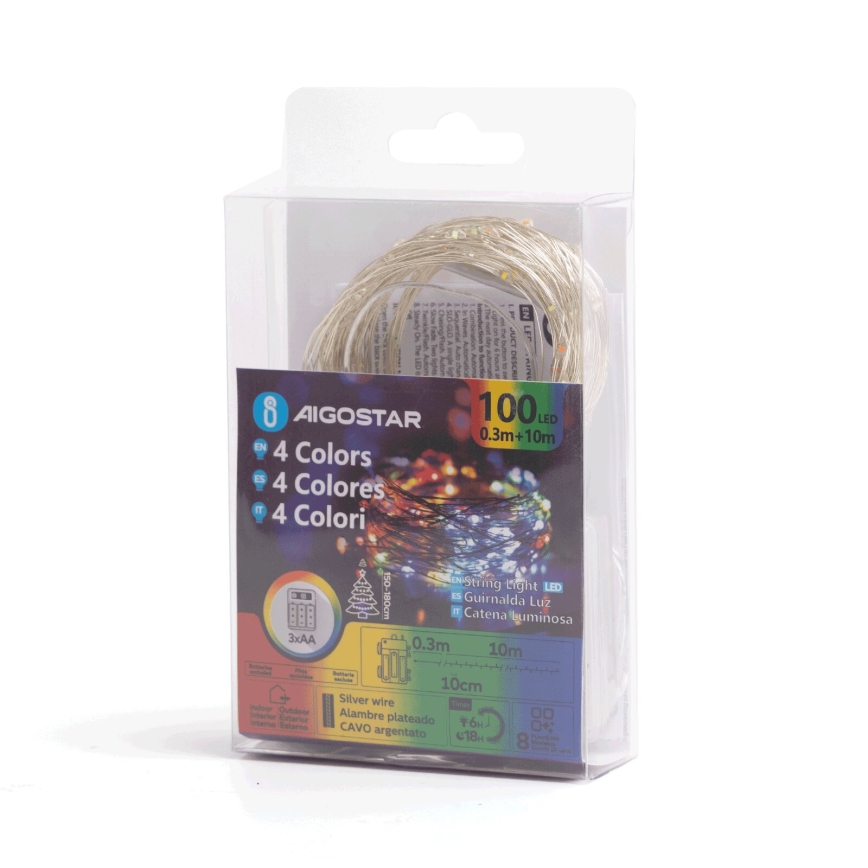 Aigostar - LED Kerst lichtsnoer voor buiten 100xLED/8 Functies 10,3m IP44 Meerdere kleuren