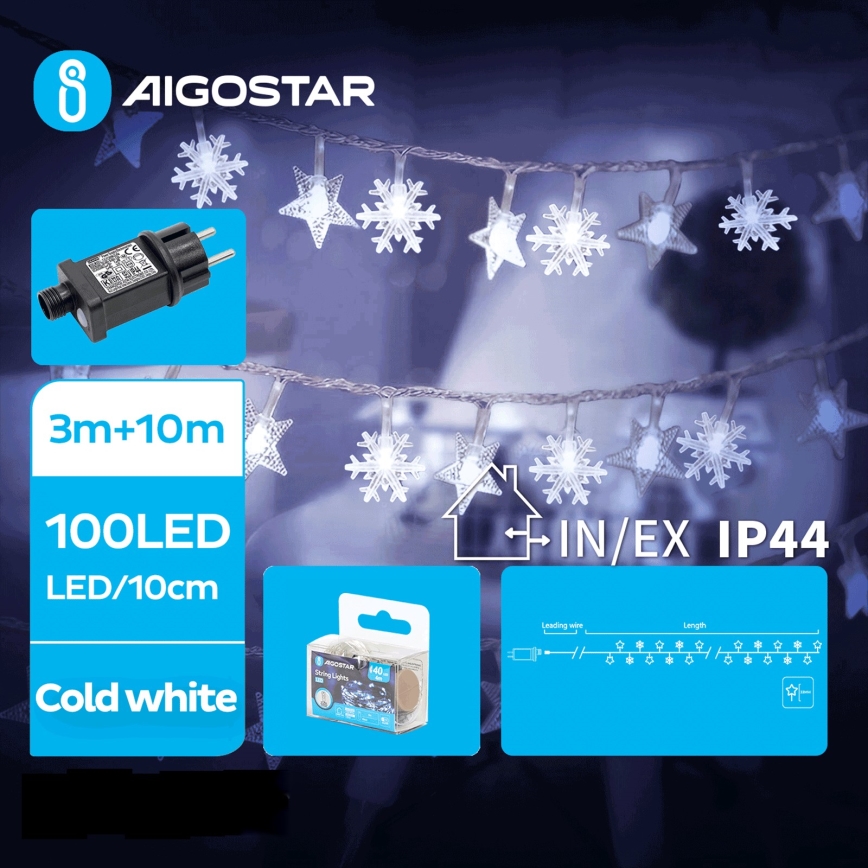 Aigostar - LED Kerst lichtsnoer voor buiten 100xLED/8 Functies 13m IP44 koud wit