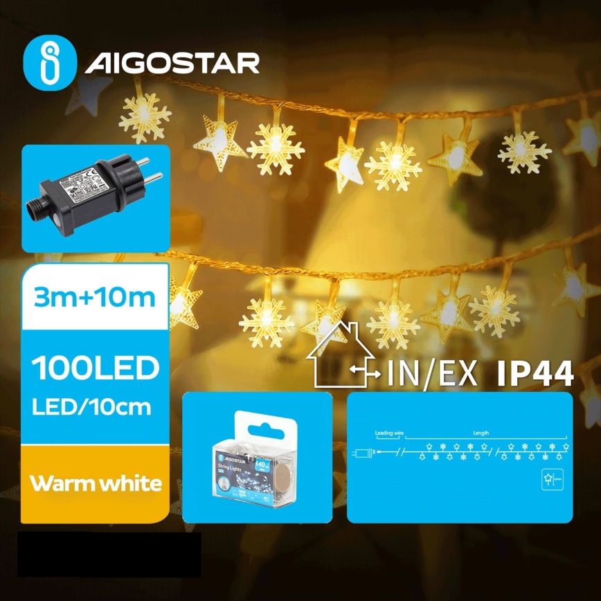 Aigostar - LED Kerst lichtsnoer voor buiten 100xLED/8 Functies 13m IP44 warm wit