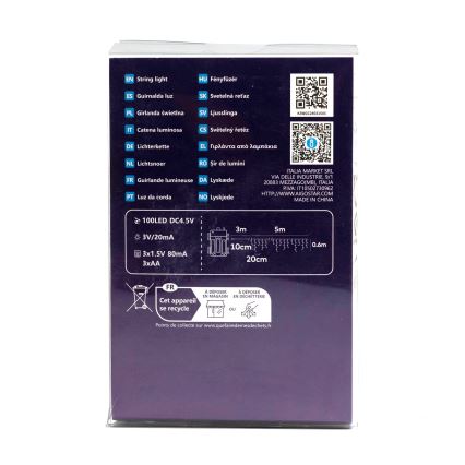 Aigostar-LED Kerst lichtsnoer voor buiten 100xLED/8 Functies 3xAA 8x0,6m IP44 warm wit